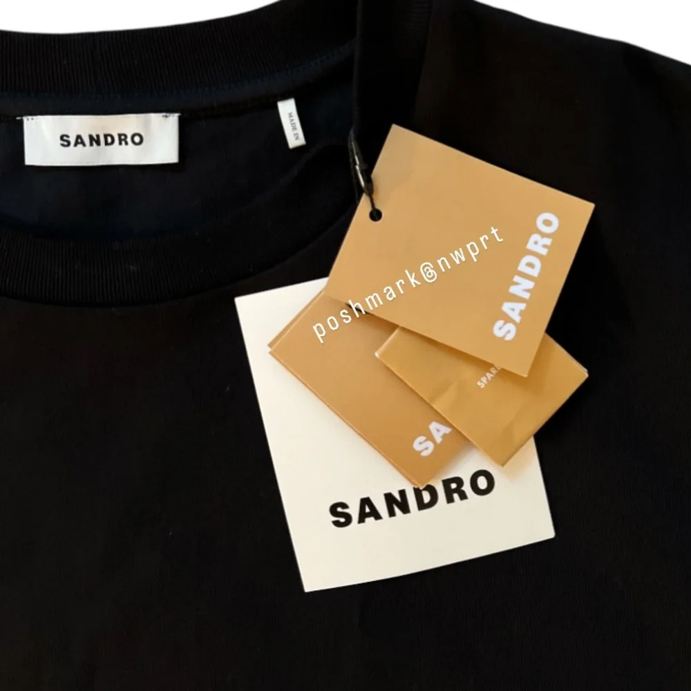 NWT ✨ SANDRO Rhinestone Tee T-Shirt Cropped Black 0 XS - Picture 7 of 14